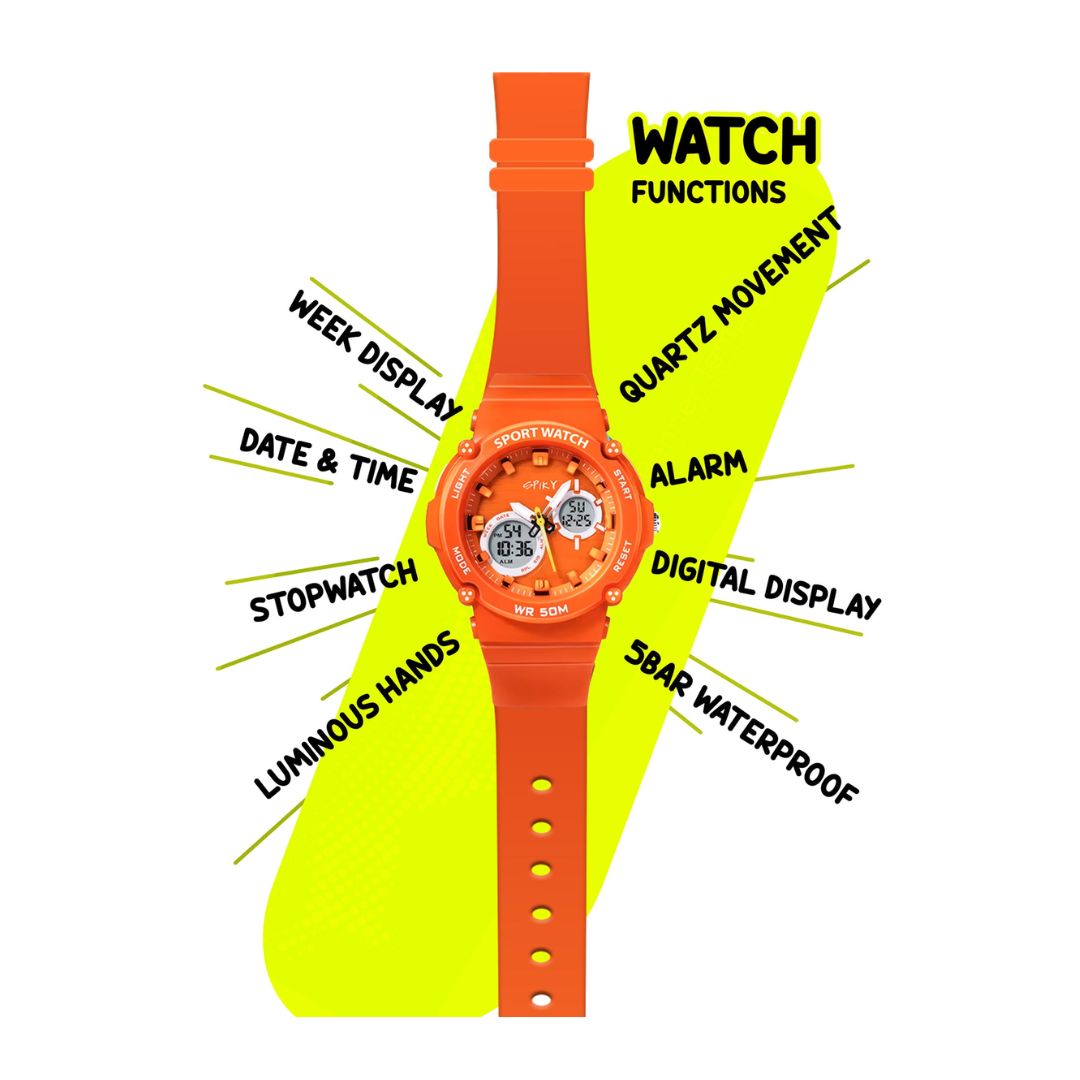 Spiky Round Multifunctional Digital Sports Watch - Orange