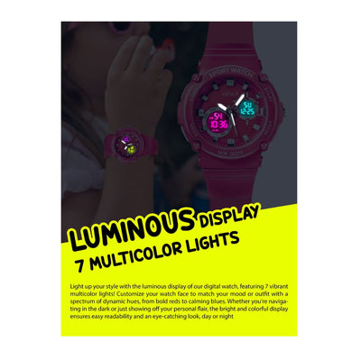 Spiky Round Multifunctional Digital Sports Watch - Pink