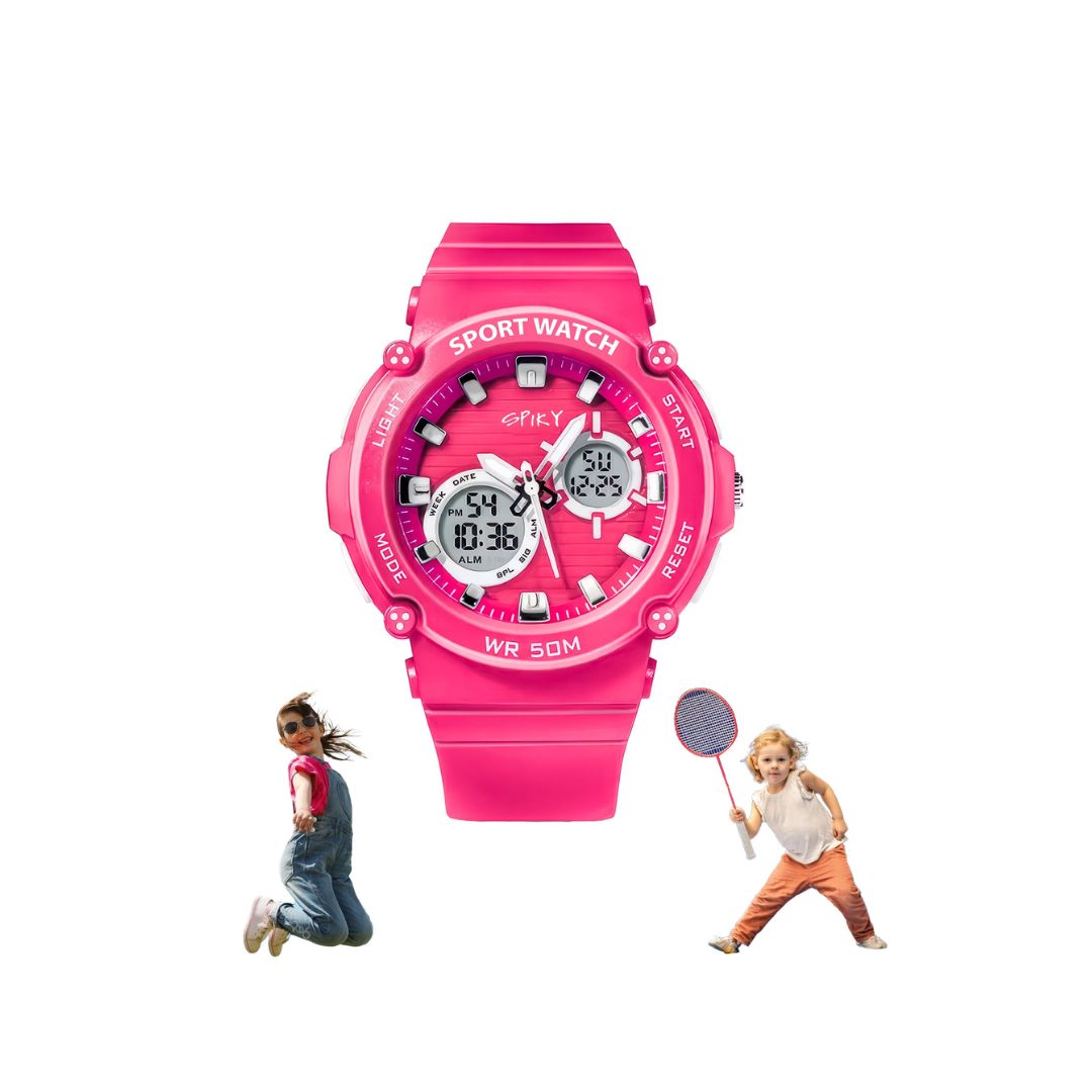 Spiky Round Multifunctional Digital Sports Watch - Pink