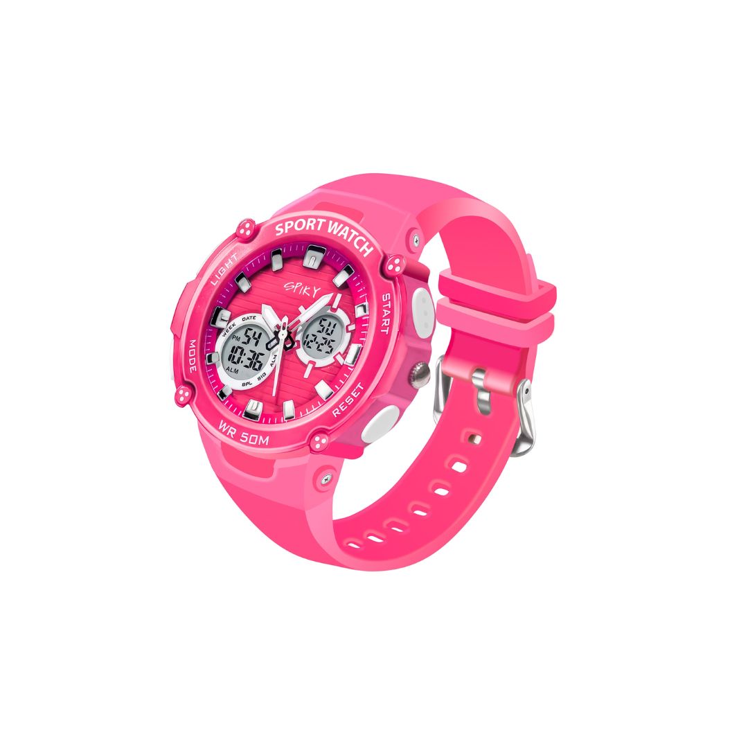 Spiky Round Multifunctional Digital Sports Watch - Pink