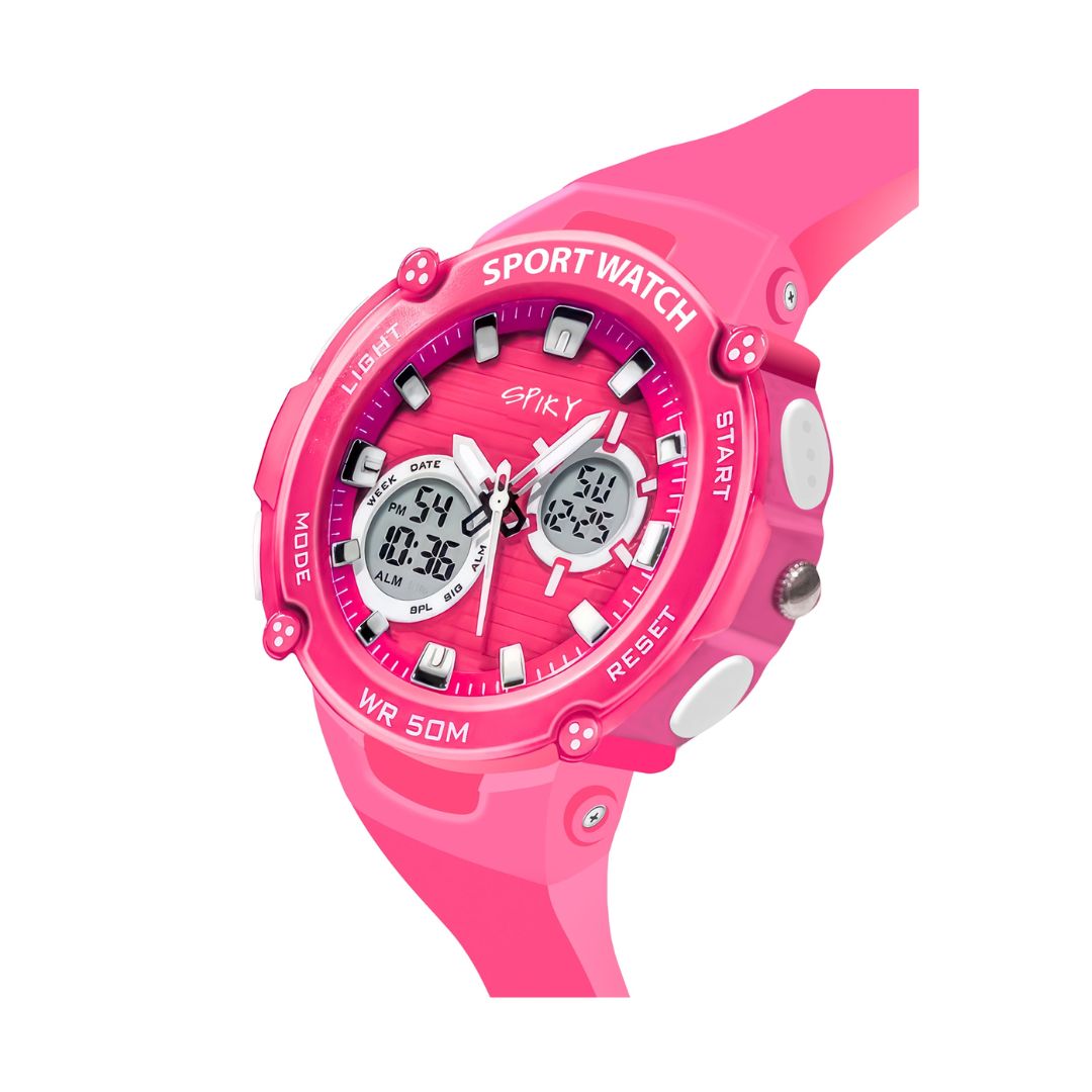 Spiky Round Multifunctional Digital Sports Watch - Pink