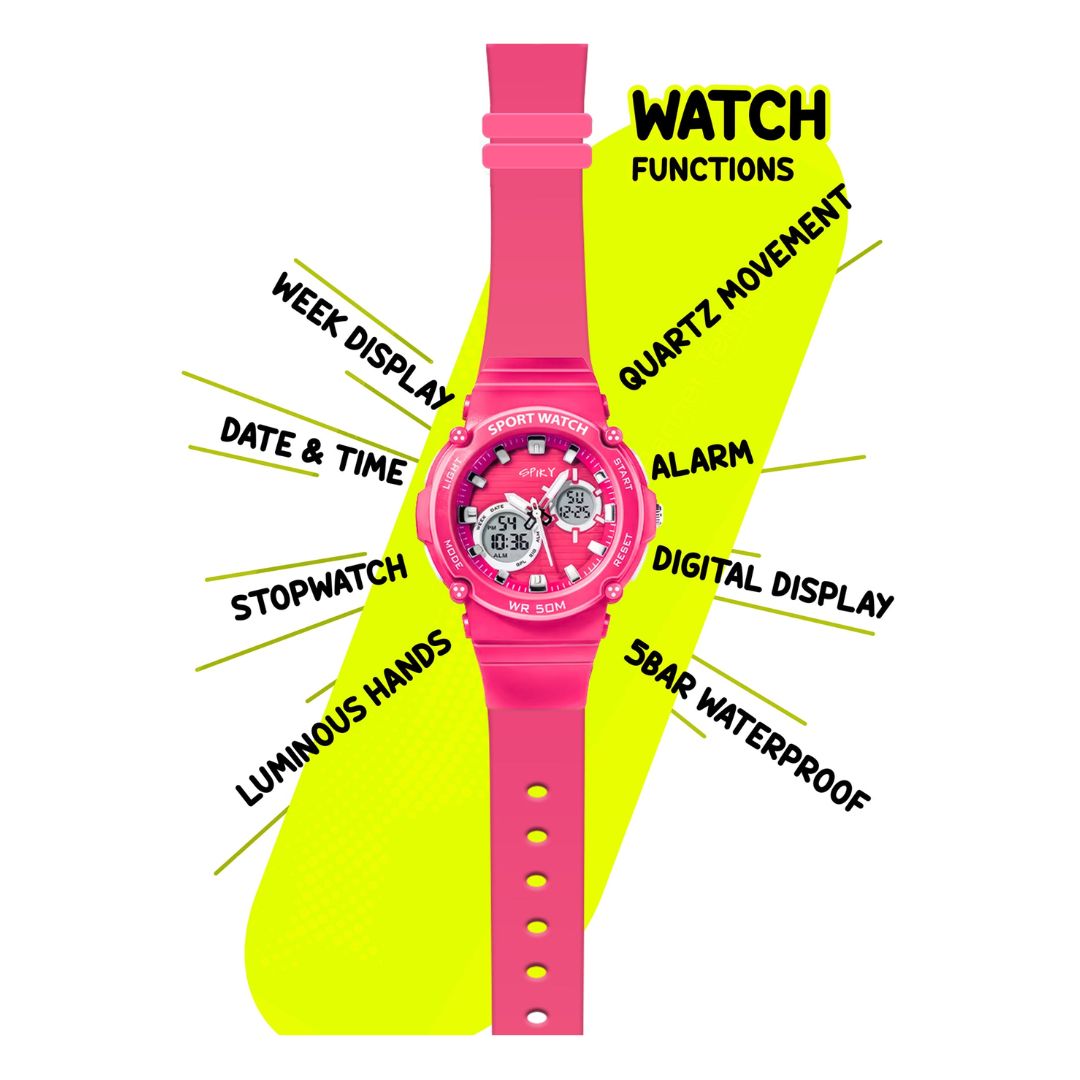 Spiky Round Multifunctional Digital Sports Watch - Pink