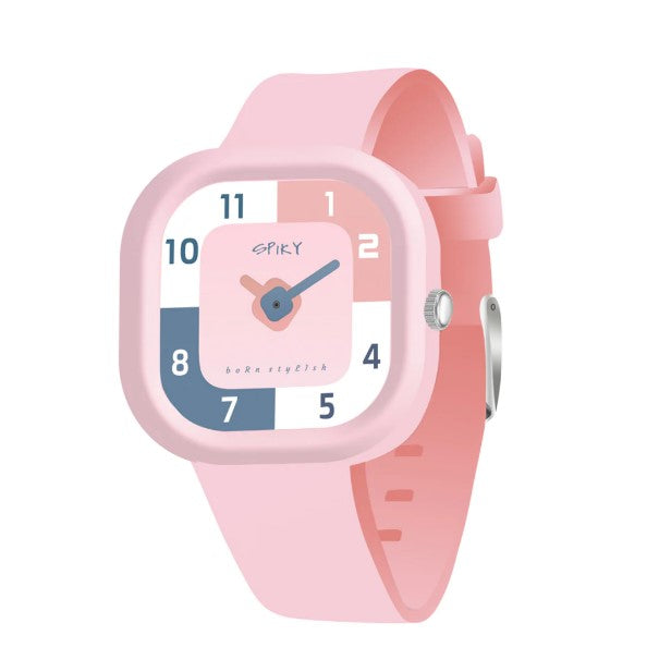 Spiky Square Analog Watch For Kids - Pink