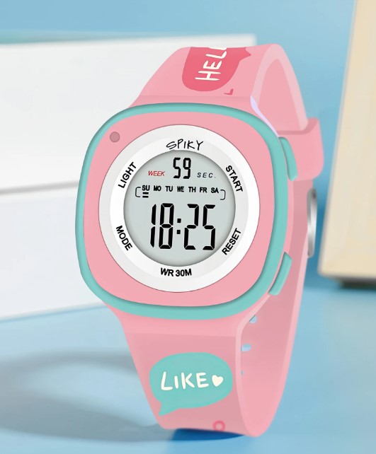 Spiky Square Digital Watch for Kids - Pink