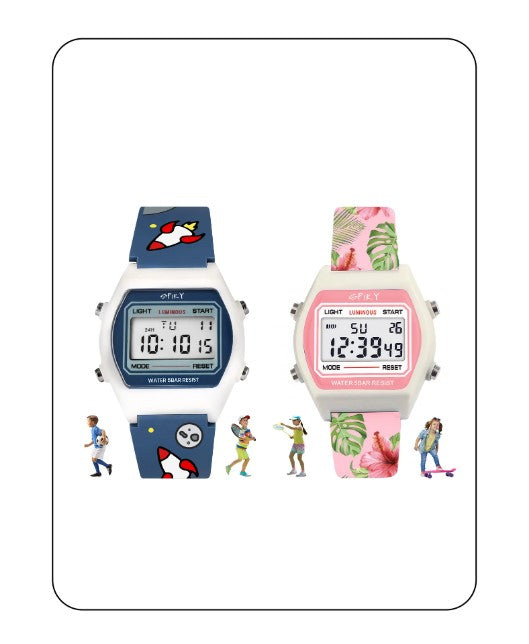 Spiky Unique Printed Square Multi Functional Sports Digital Watch Combo - Blue Pink