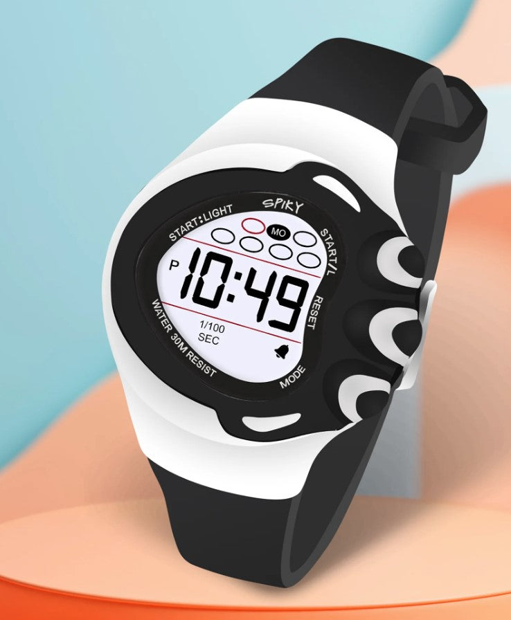 Spiky Unique Round Heart Digital Sports Watch - Black