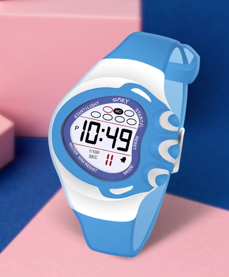 Spiky Unique Round Heart Digital Sports Watch - Blue