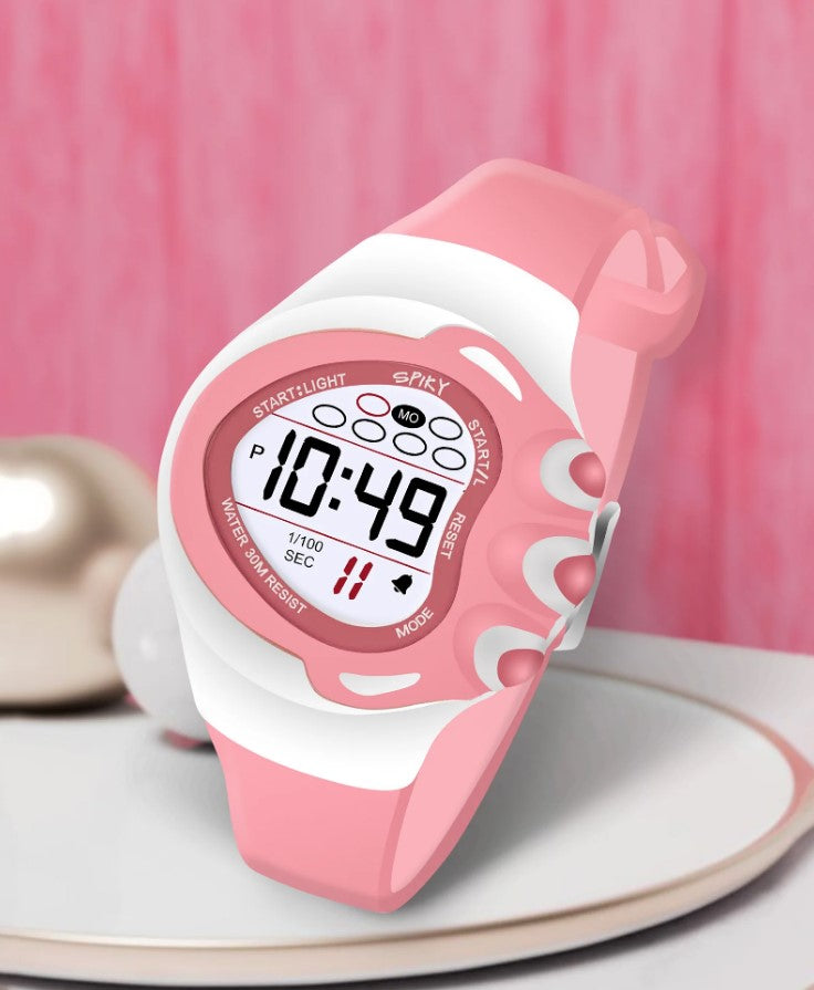 Spiky Unique Round Heart Digital Sports Watch - Pink