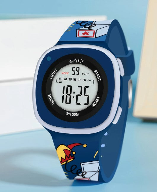 Spiky Square Digital Watch for Kids-Blue