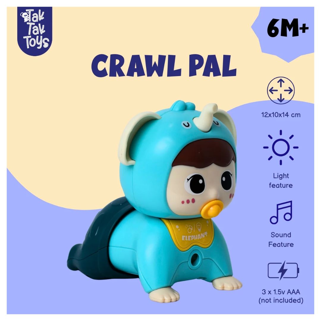 Tak Tak Toys: CrawlPal - Crawling Toy with Lights & Sound - Blue