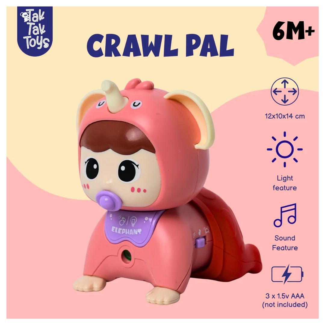 Tak Tak Toys: CrawlPal - Crawling Toy with Lights & Sound - Pink