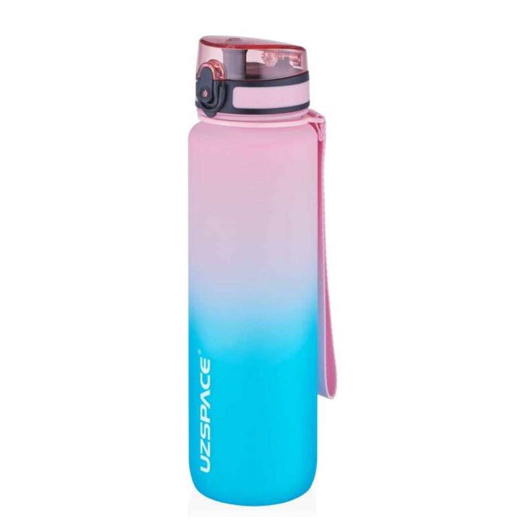 UZSPACE: Frosted Tritan Sport Plastic Water Bottle With Time Maker 1000ML - Pink & Cyan