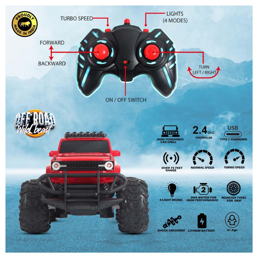 Veva Toys Off Road Wild Beast RC Car - Red