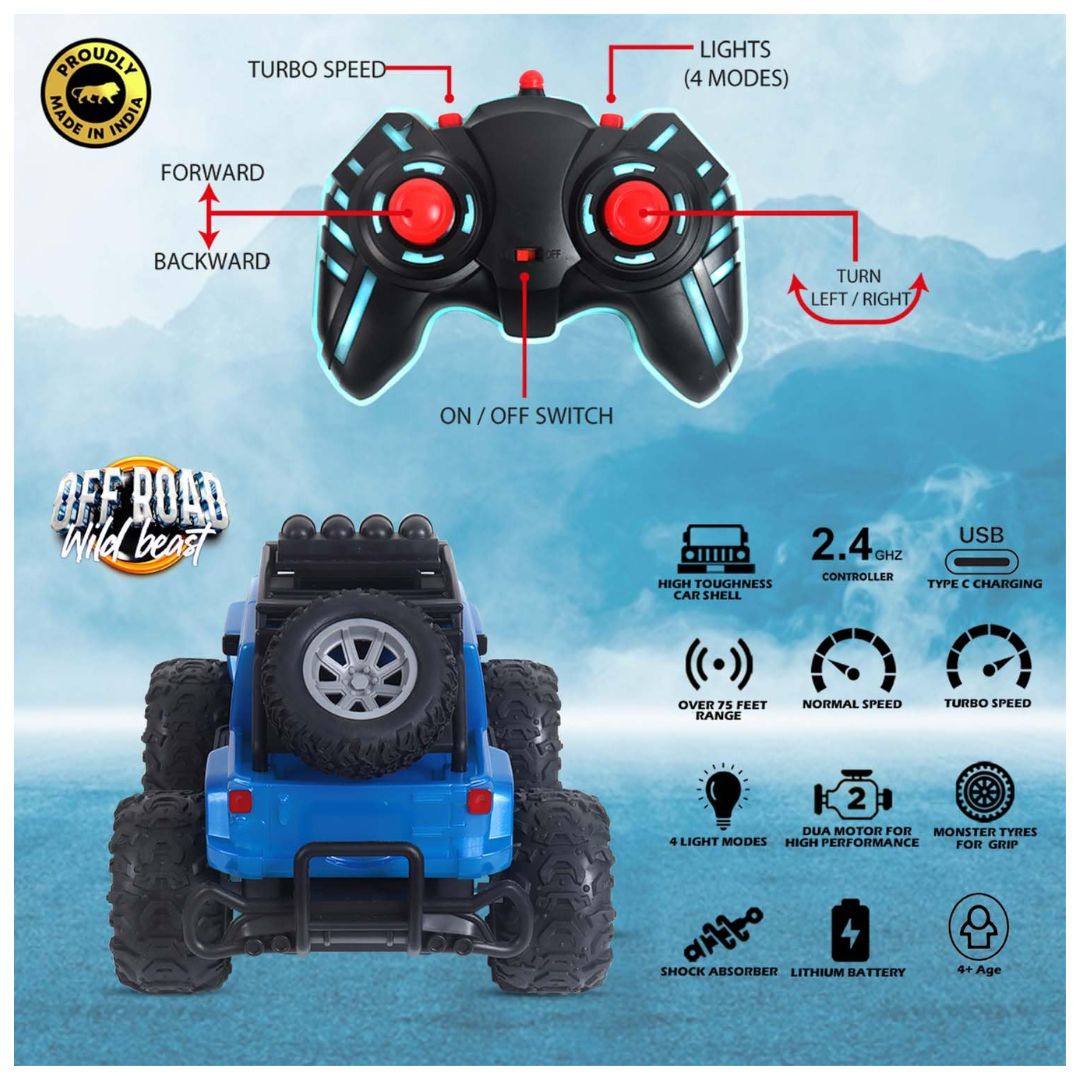 Veva Toys Off Road Wild Beast RC Pick Up Truck - Blue