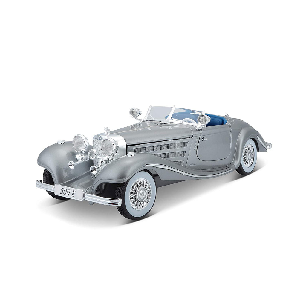 Mercedes Benz 500k Typeroadster - Silver (1936): Die-Cast Scale Model (1:18) | Maisto