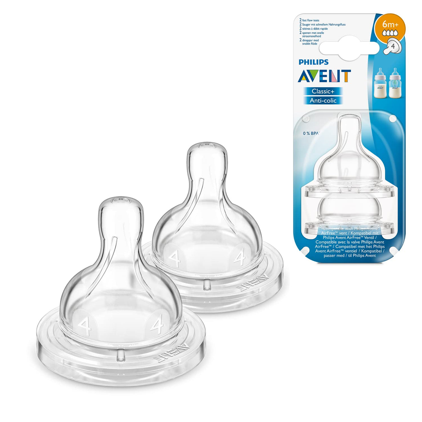 Anti-Colic Teat Fast Flow 4 Holes - Pack Of 2 (SCF634/27) | Philips Avent