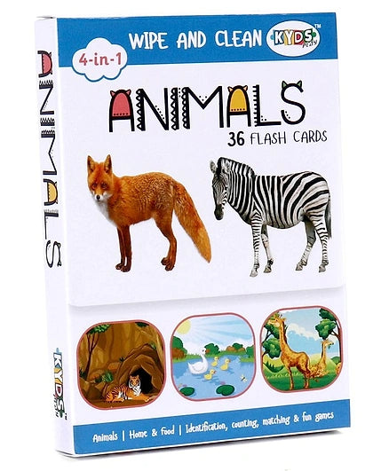 Animals: 4 in 1 Wipe and Clean - Flash Cards | Kyds Play