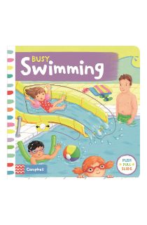 Busy Swimming (Push Pull Slide) - Board Book | Campbell Books