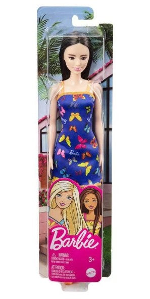 Barbie Doll With Colorful Butterfly And Barbie Logo Print Dress - Blue | Barbie