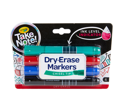Take Note Dry Erase Markers, Chisel Tip, 4 Count | Crayola