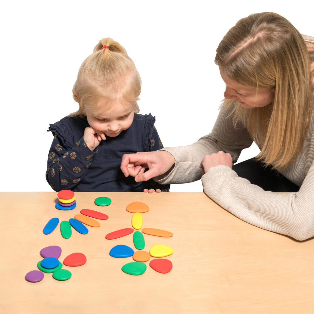 Eco-Friendly Junior Rainbow Pebbles - 36 pebbles, 8 double-sided Activity cards | Edx Education