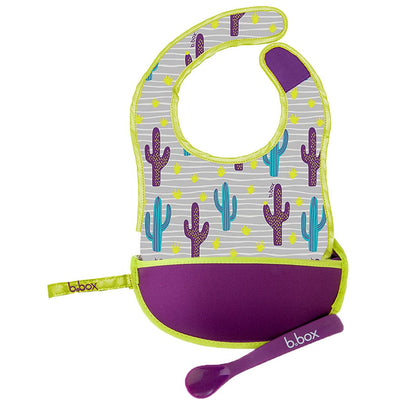 Travel Bib & Flexible Soft Bite Spoon Set Cactus Capers - Purple Grey | b.box by B.Box Baby Care