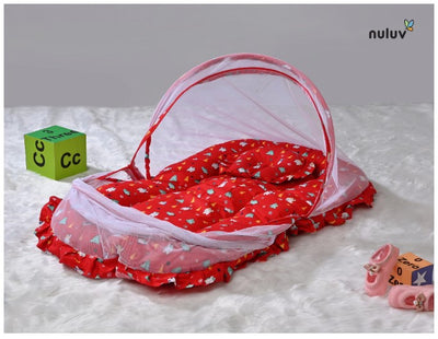 Nuluv Bed with Mosquito Net : Red (100% Organic Cotton With Anti Microbial Finish)