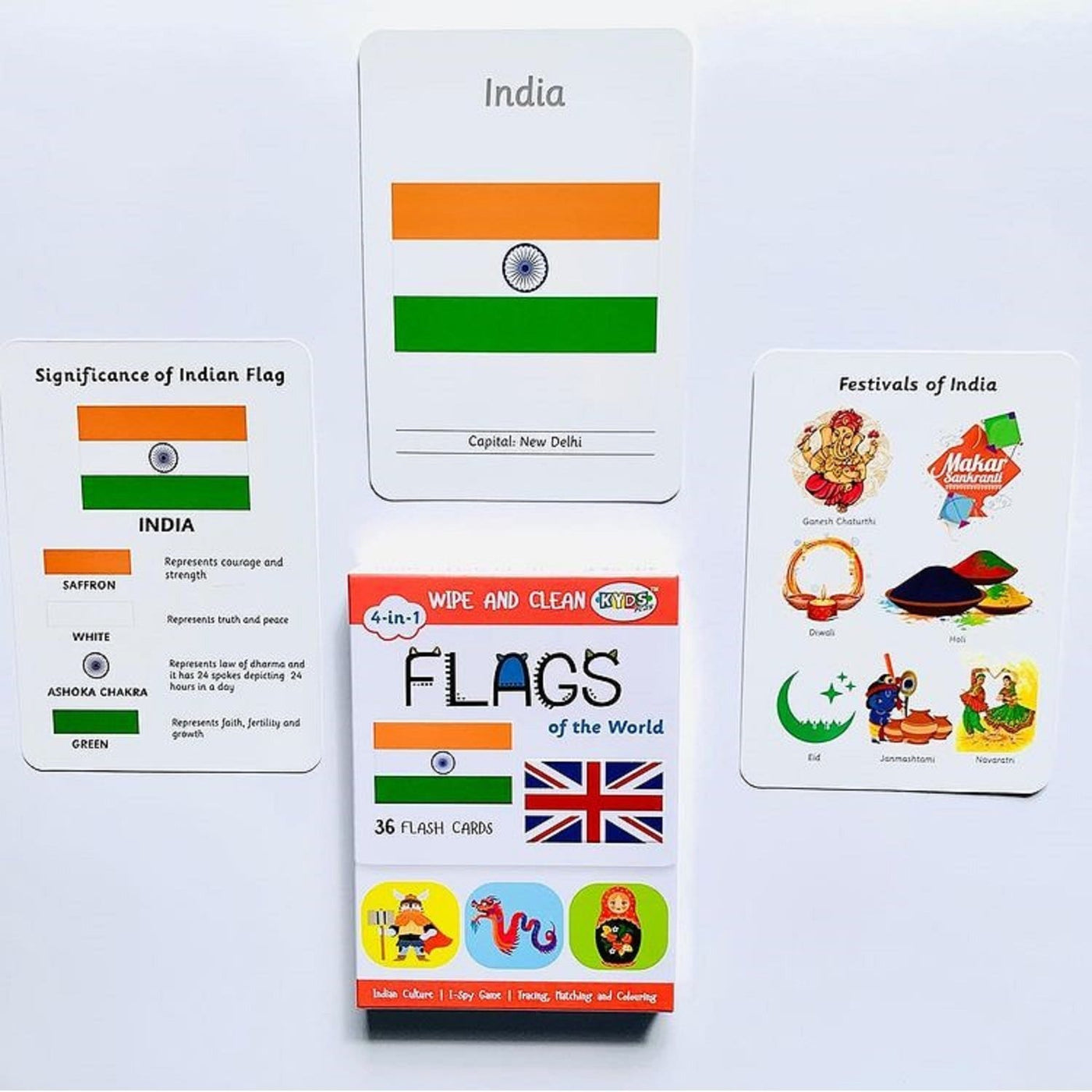 Flags of the World:  4 in 1 Wipe and Clean - Flash Cards | Kyds Play