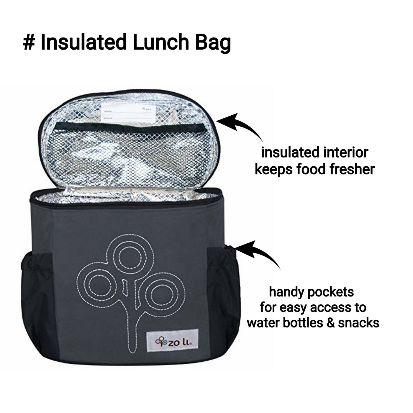 NOM NOM Insulated Lunch Bag - Grey | ZoLi