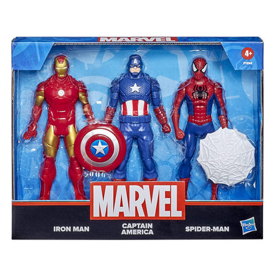 Marvel Action Figure: Iron Man, Captain America and Spider Man - Pack of 3, 6 Inch | Hasbro