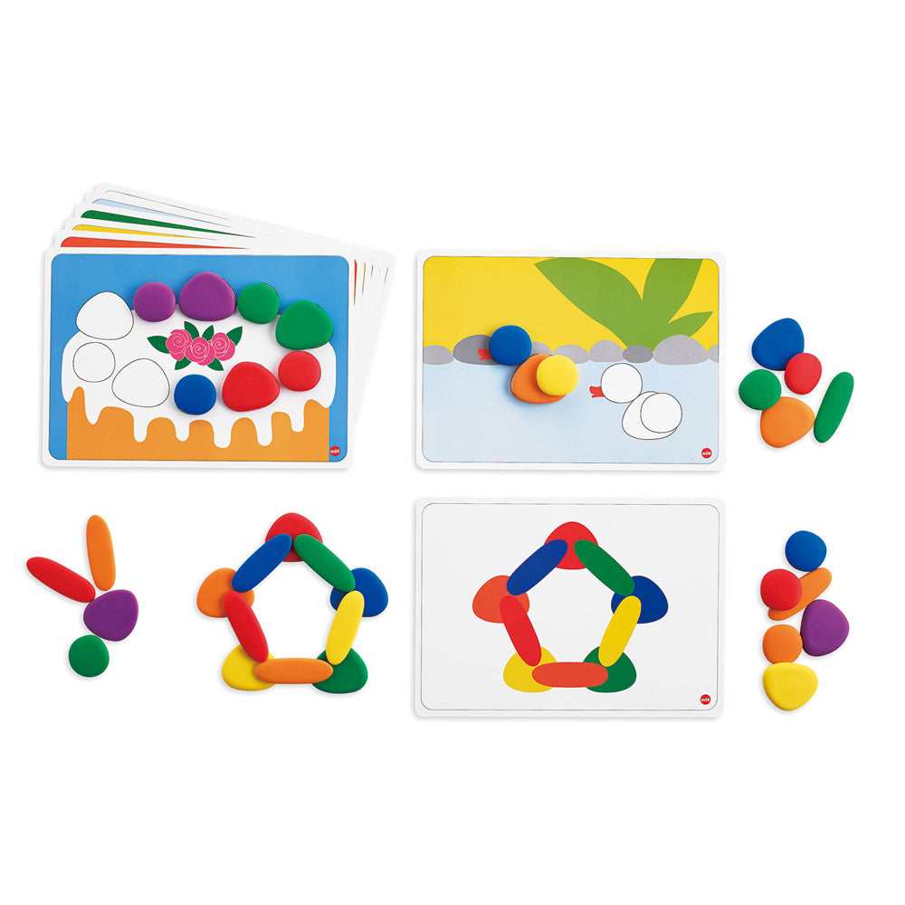 Eco-Friendly Junior Rainbow Pebbles - 36 pebbles, 8 double-sided Activity cards | Edx Education