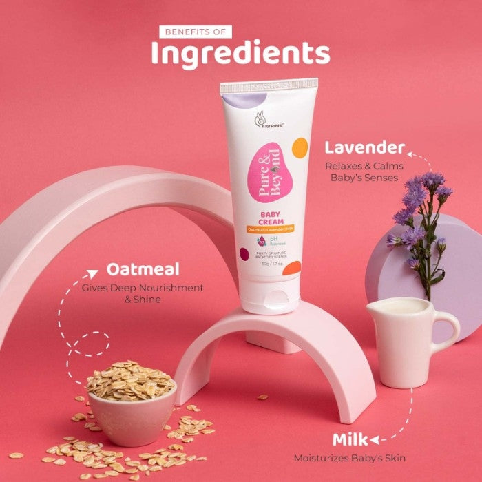 Pure & Beyond Baby Cream for Kids - Oatmeal, Lavender & Milk Moisturizer Cream - 100GM | R For Rabbit