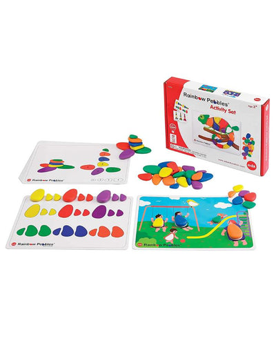 Rainbow Pebbles Activity Set - 48 pebbles, 12 double-sided A4 size Activity cards | Edx Education