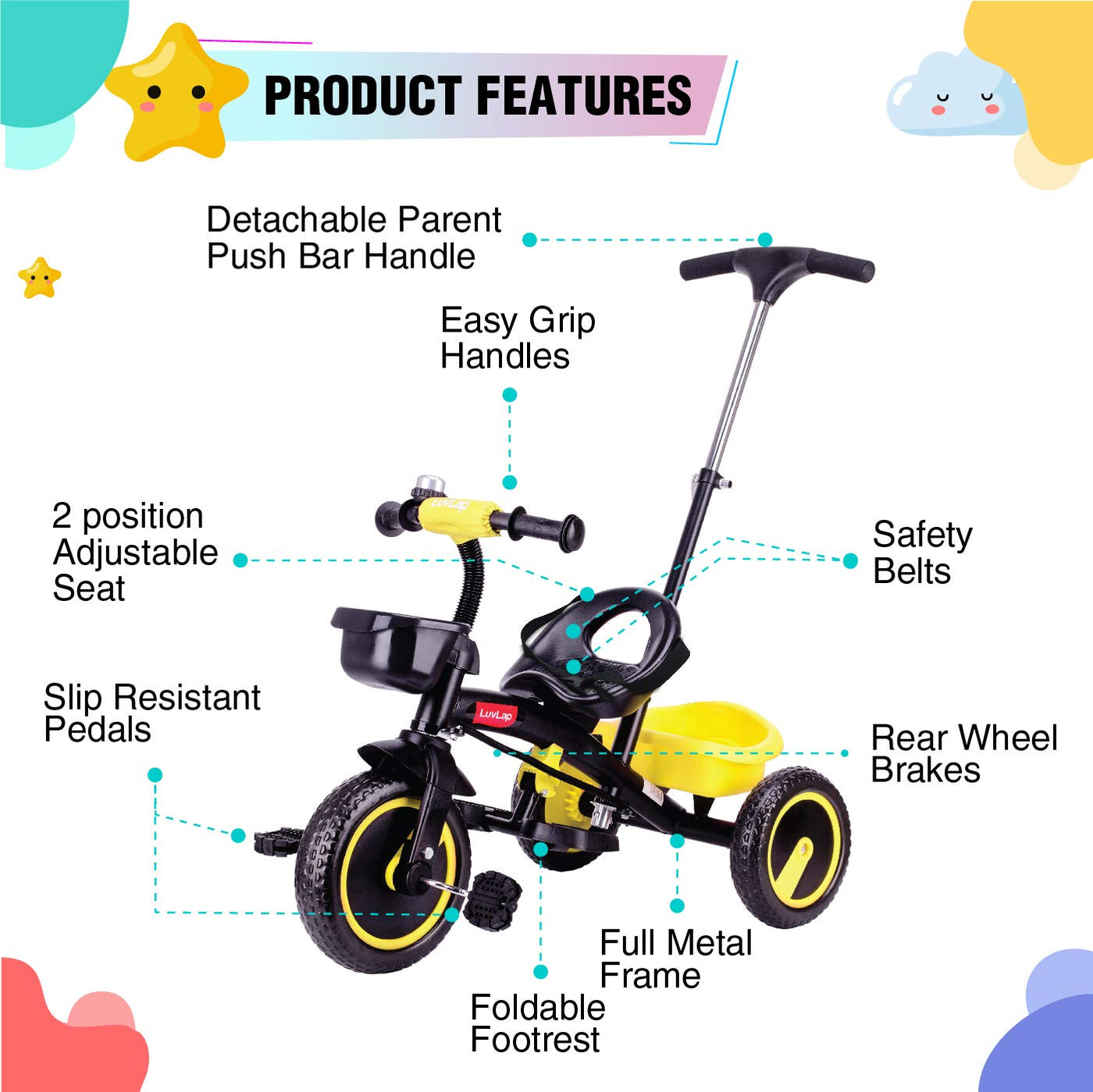 Elegant Baby Tricycle, Yellow | LuvLap