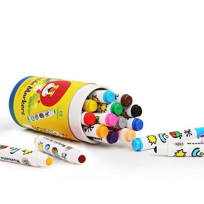 Special Round Tip Washable Markers - 12 Pcs | Jar Melo