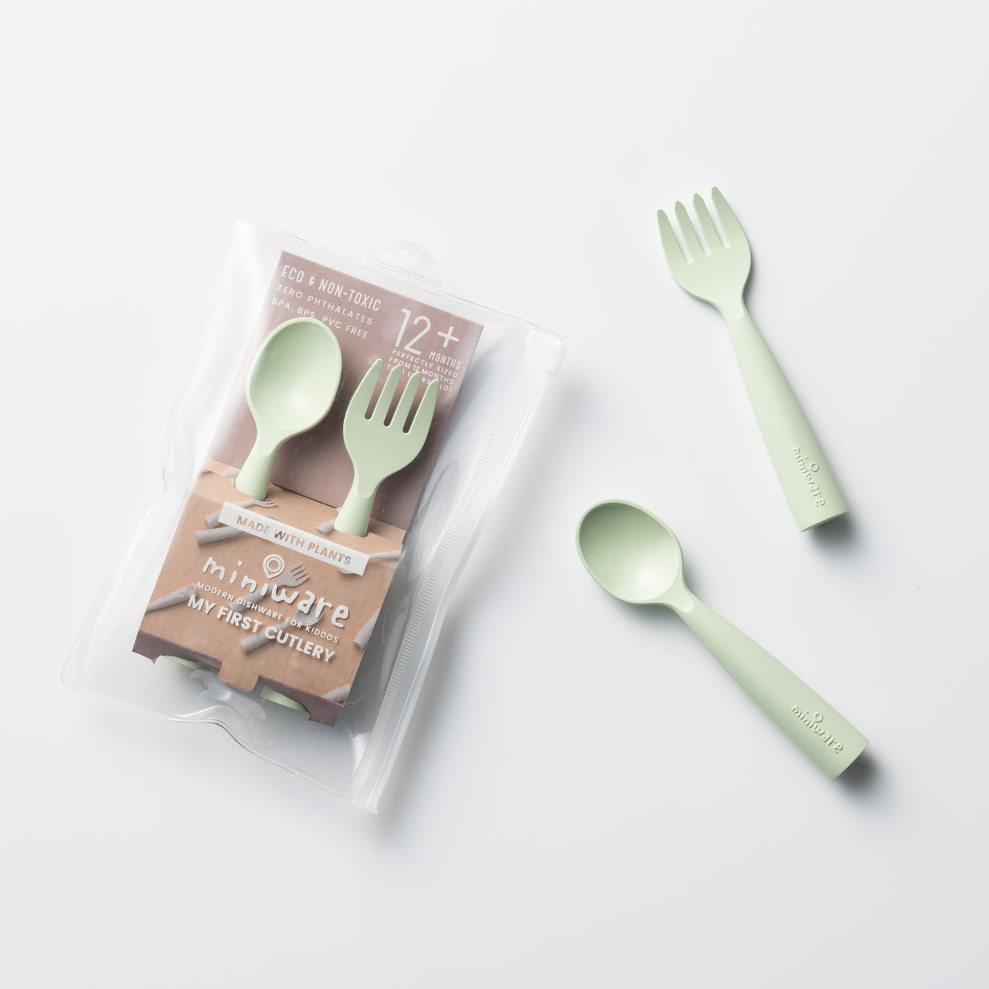 Cutlery Fork & Spoon Set - Green | Miniware