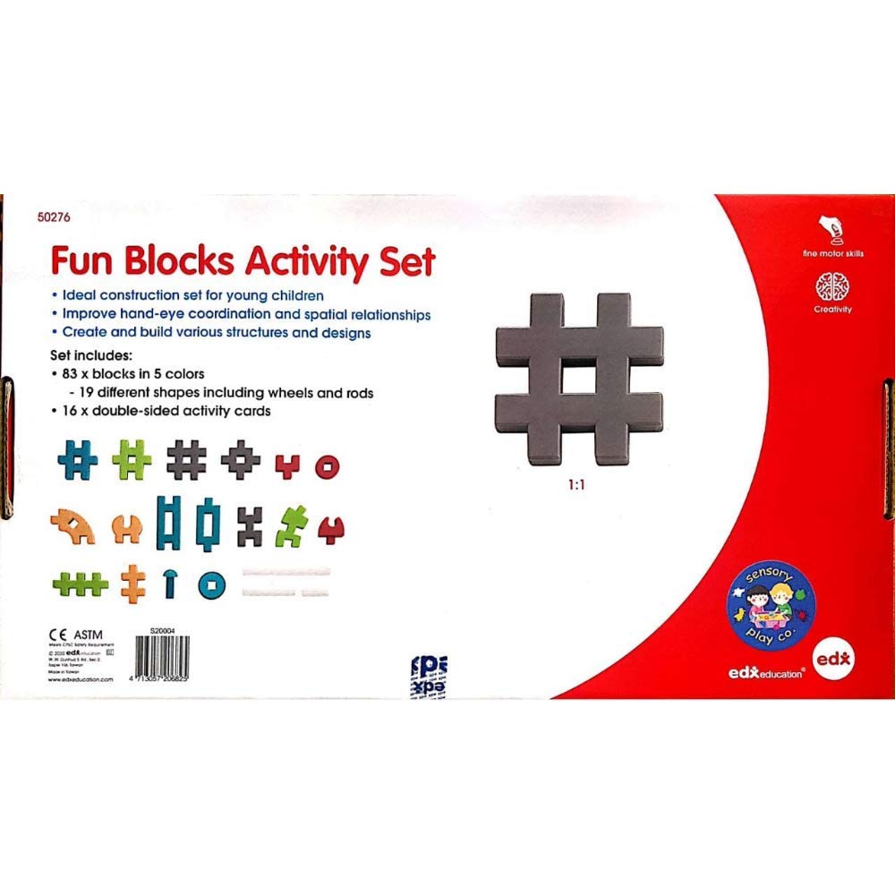 Fun Blocks Activity Set - 83 pcs, 16 double-sided Activity cards | Edx Education