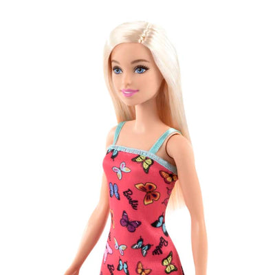 Barbie Doll With Colorful Butterfly And Barbie Logo Print Dress - Pink | Barbie