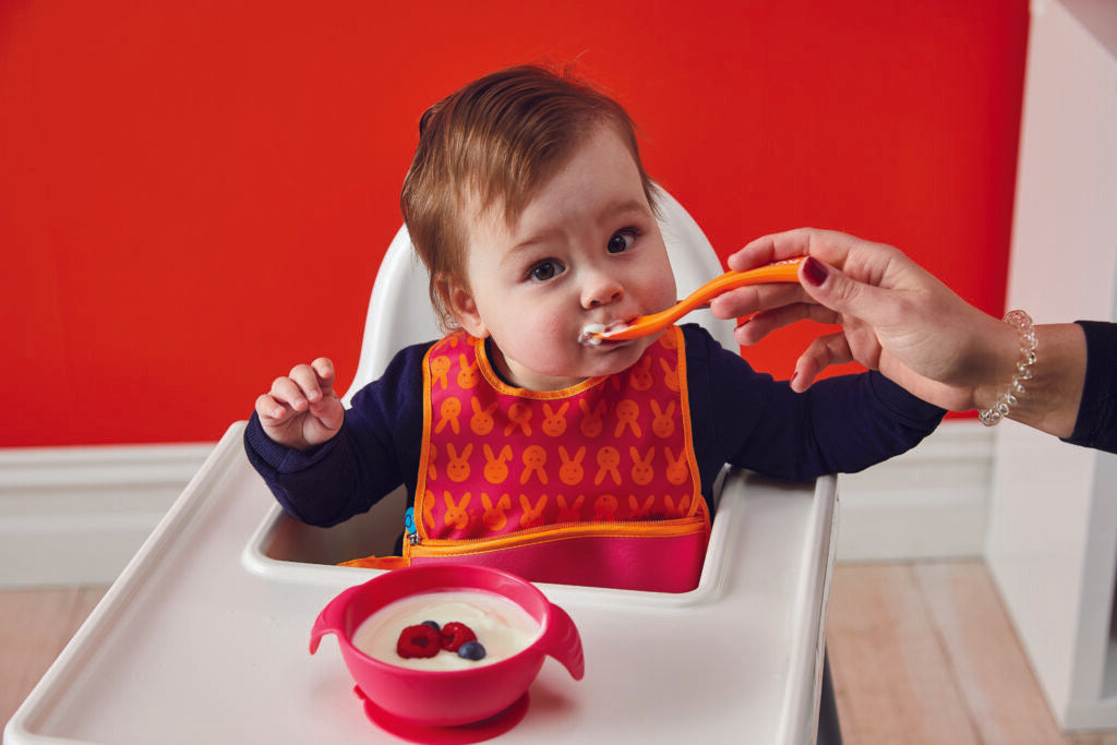 Silione First Feeding Bowl Set with Spoon – Strawberry Shake Pink Orange | b.box