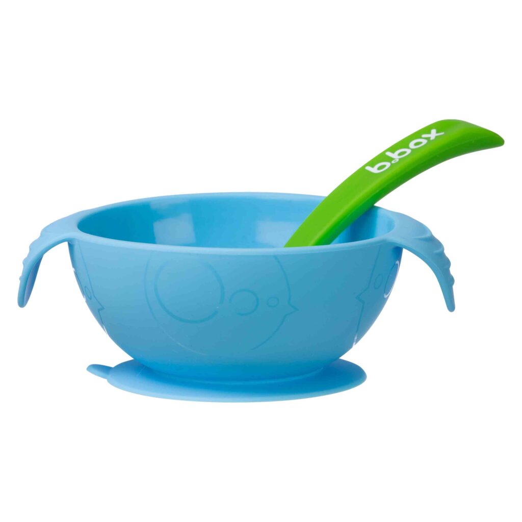 Silione First Feeding Bowl Set with Spoon – Ocean Breeze Blue Green | b.box