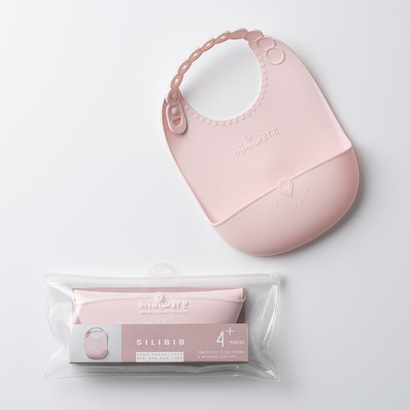 Roll and Lock Silicone Bib - Pink | Miniware