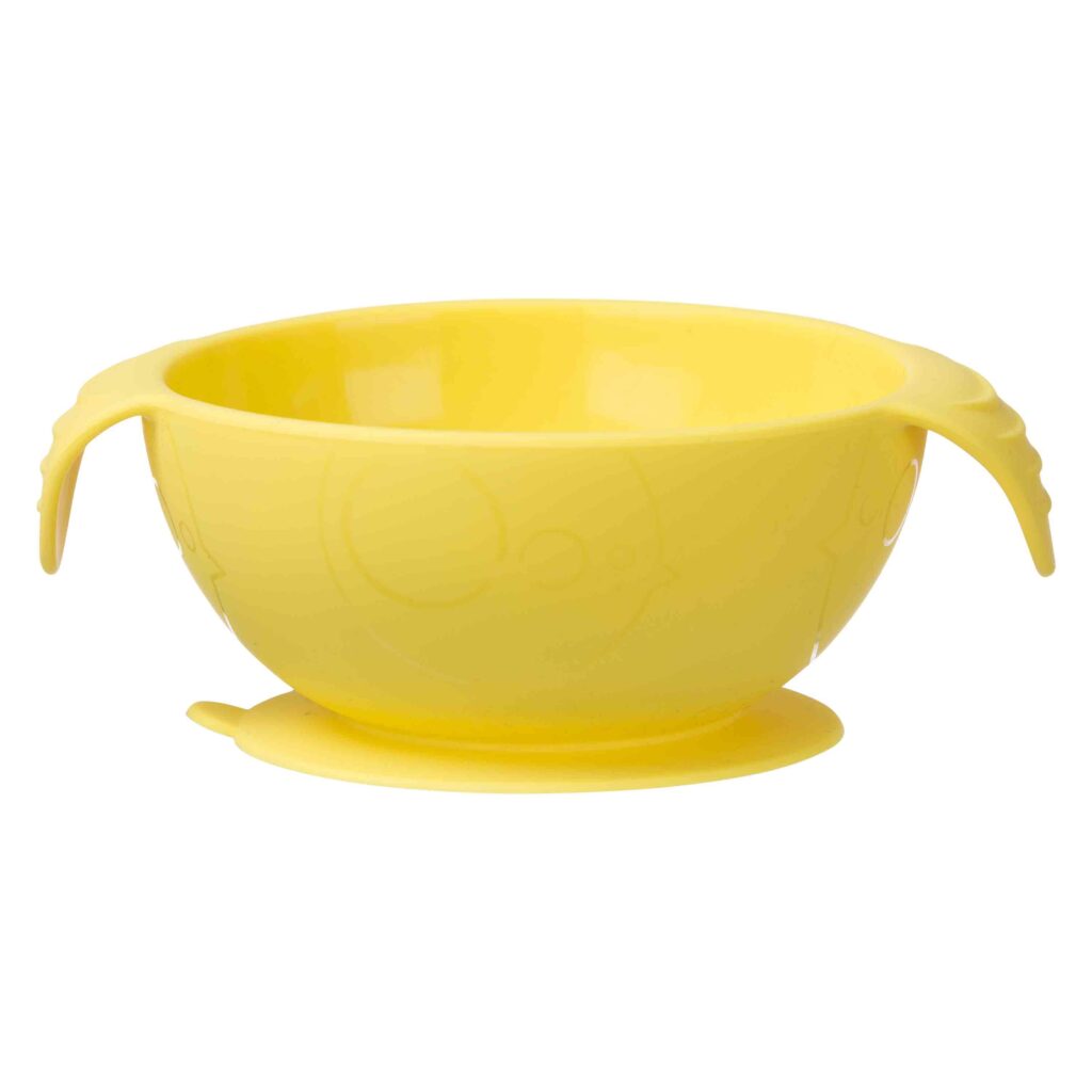 Silione First Feeding Bowl Set with Spoon – Lemon Sherbet Yellow Grey | b.box