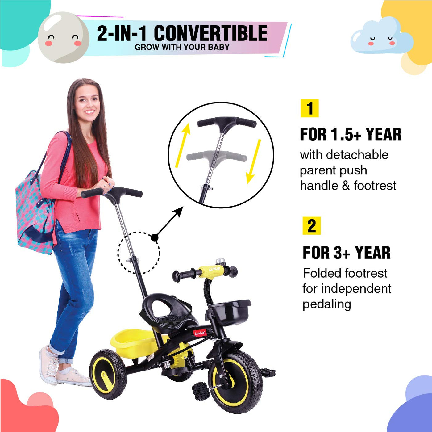 Elegant Baby Tricycle, Yellow | LuvLap