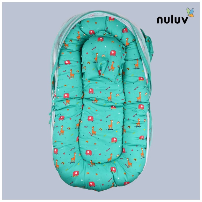 Nuluv Bed with Mosquito Net : Green (100% Organic Cotton With Anti Microbial Finish)