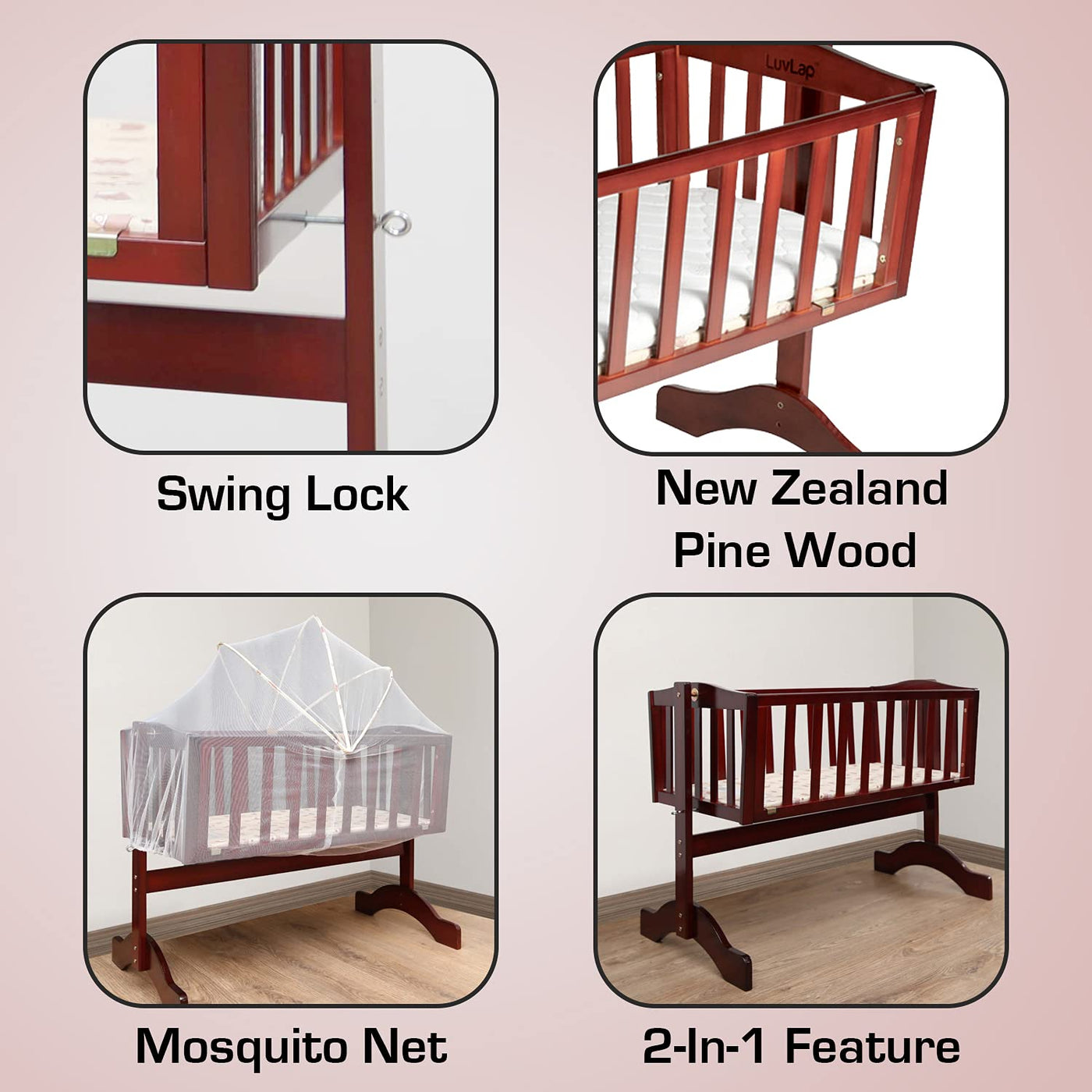 Baby Wooden Cot C-10, Cherry Red | LuvLap