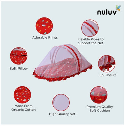 Nuluv Bed with Mosquito Net : Red (100% Organic Cotton With Anti Microbial Finish)