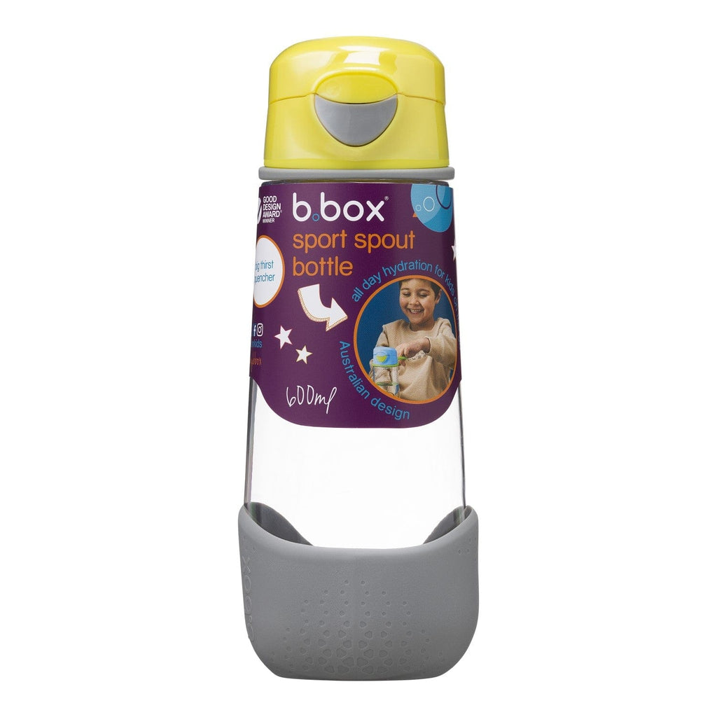 Tritan Sport Spout Drink Bottle 600ml: Lemon Sherbet - Yellow Grey | b.box