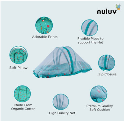 Nuluv Bed with Mosquito Net : Green (100% Organic Cotton With Anti Microbial Finish)