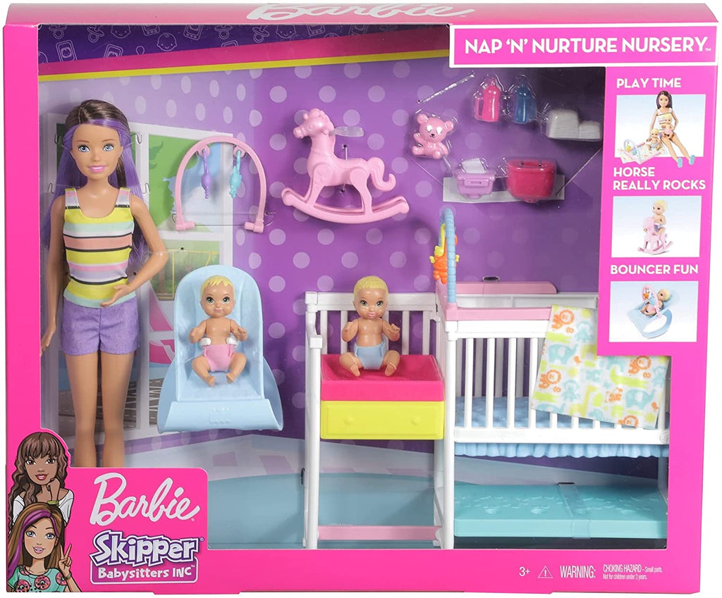 Nap N' Nurture Nursery Dolls And Playset with Skipper Babysitters | Barbie