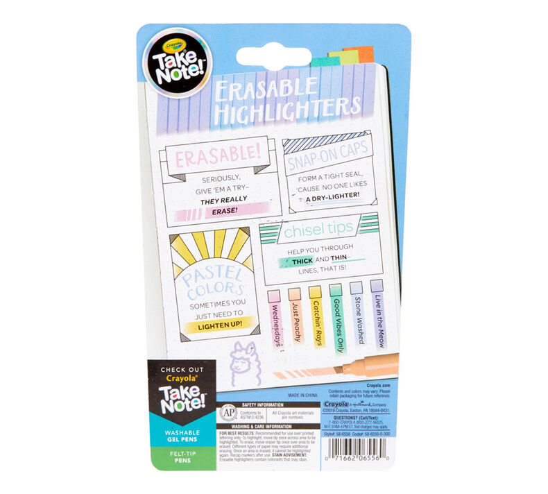 Take Note Erasable Highlighters, Pastel, 6 Count | Crayola by Crayola, USA Art & Craft